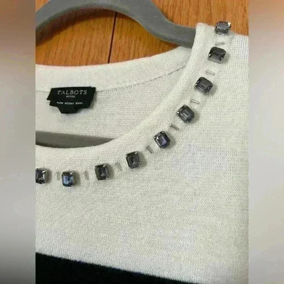 Talbots Merino Wool Short Sleeve Tee Style Sweater Color Block Jewel Trim - Picture 5 of 7